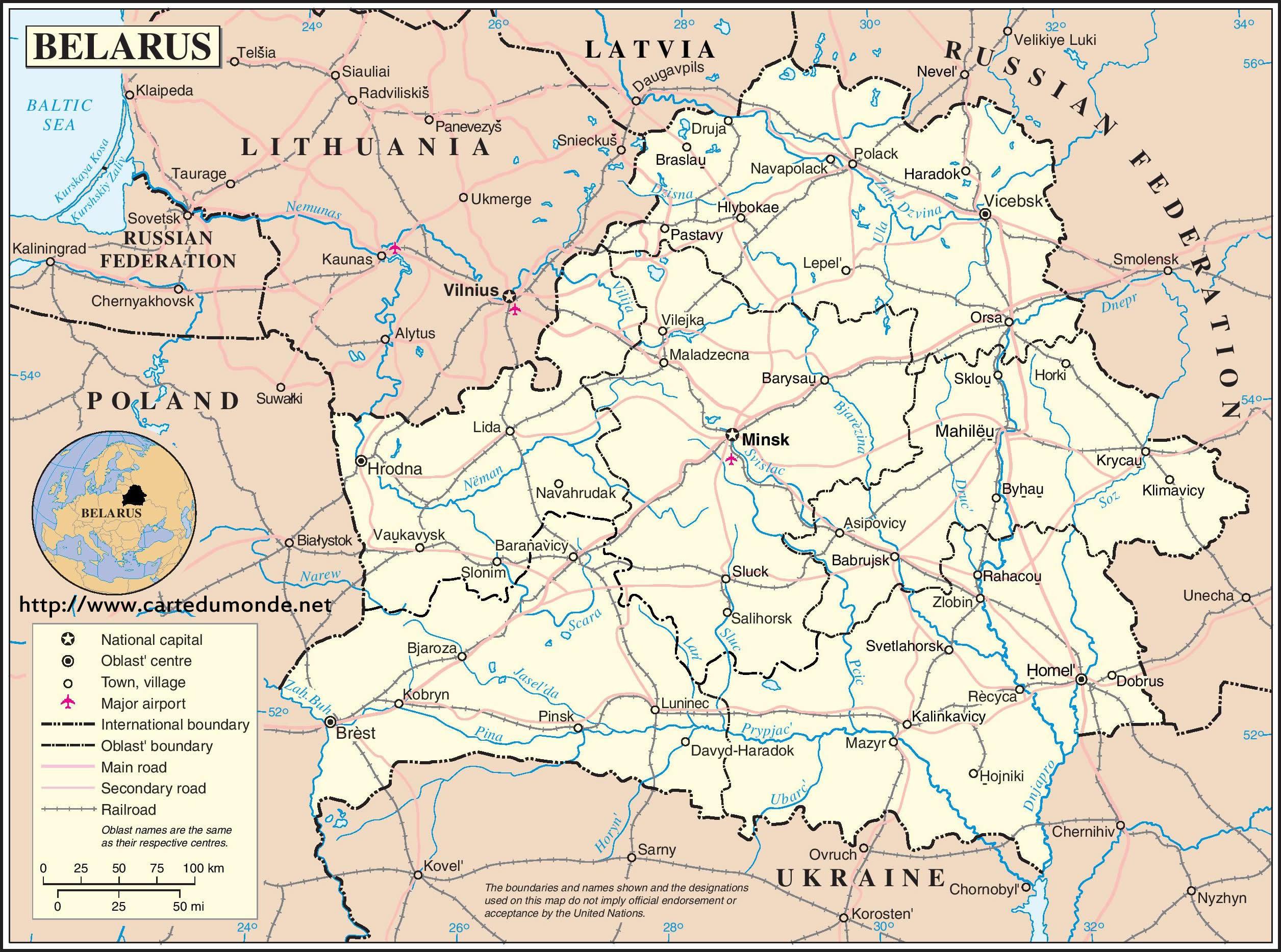 Valko-venäjä kartta - Valko-venäjä kartta (Itä-Eurooppa - Eurooppa)