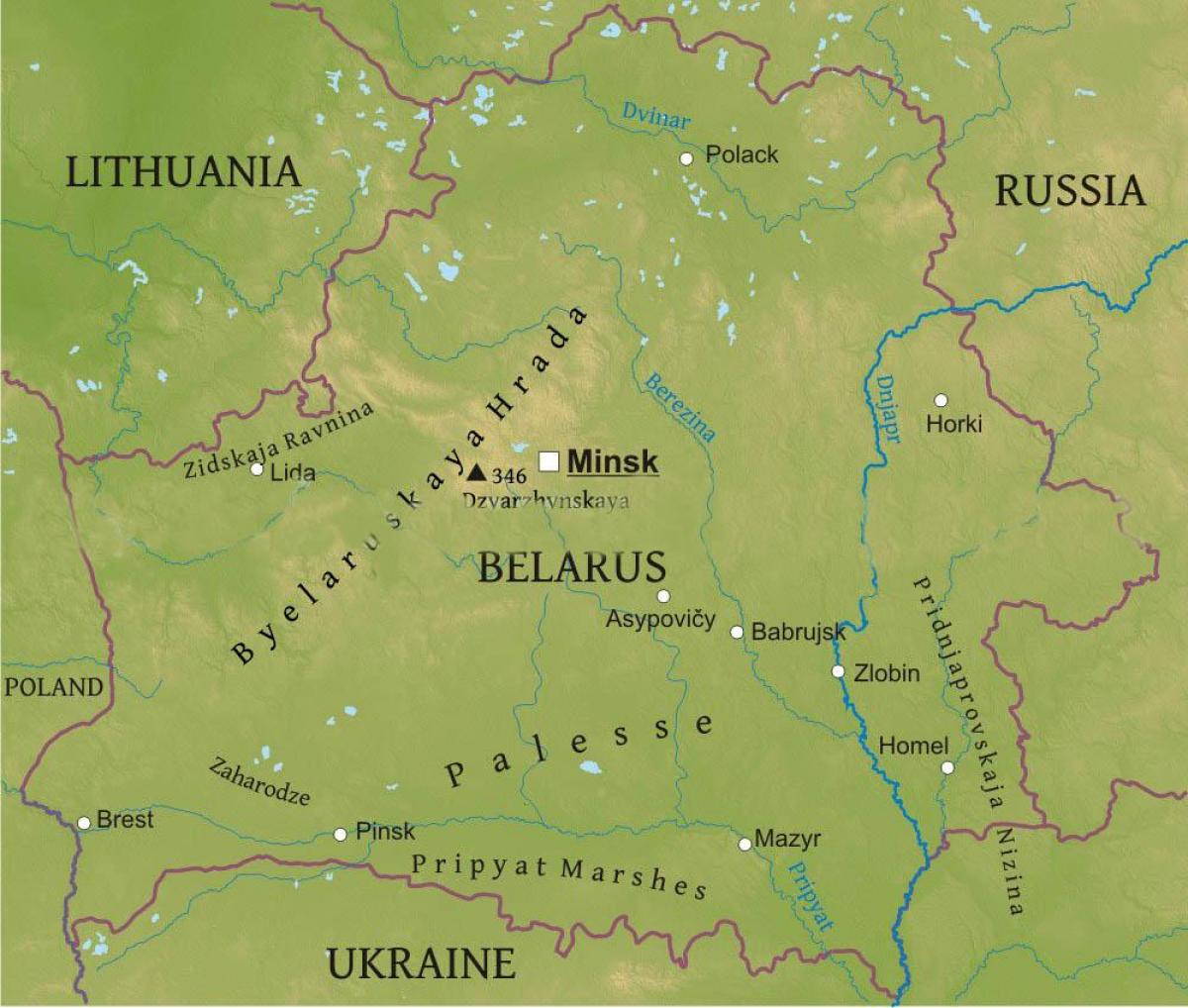 Valko-venäjän fyysinen kartta - Kartta Valko-venäjän fyysinen (Itä-Eurooppa  - Eurooppa)