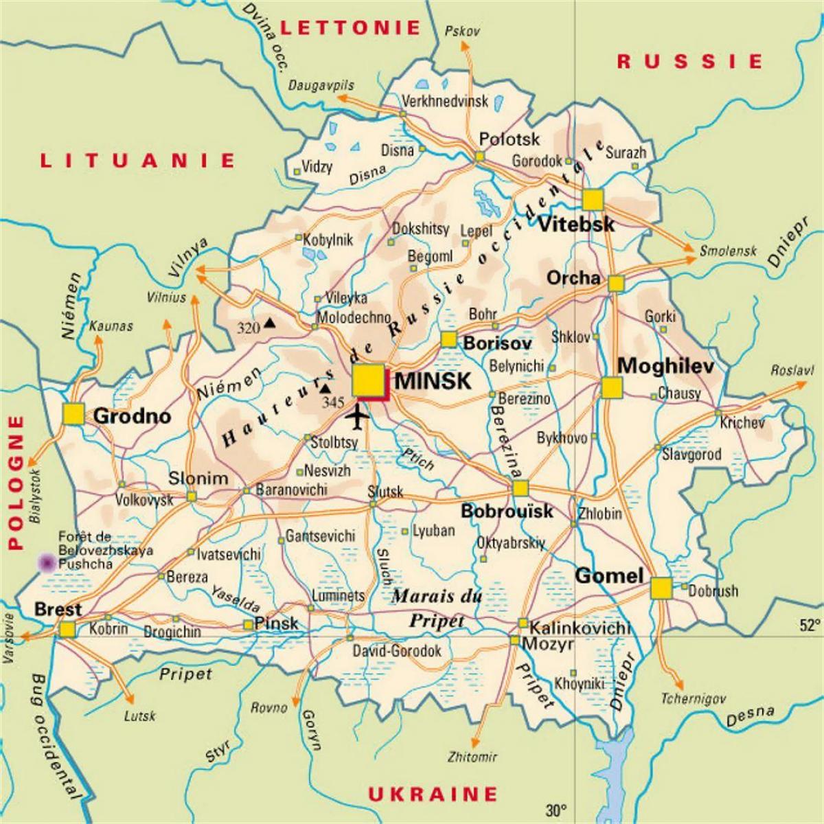 Valko-venäjän kaupungeissa kartta - Kartta Valko-venäjän kaupungeissa  (Itä-Eurooppa - Eurooppa)